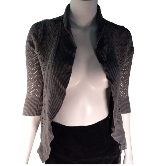 St. John’s Bay Pointelle Cardigan PS Gray Cotton Chevron Open Front Minimalist - Picture 8 of 8